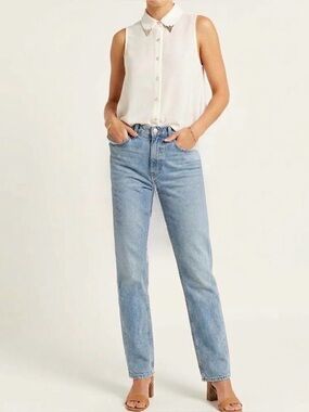 Vintage Western CostaBlanca Sleeveless Metal Point Collar Tips XS Hi-Lo Top Milk